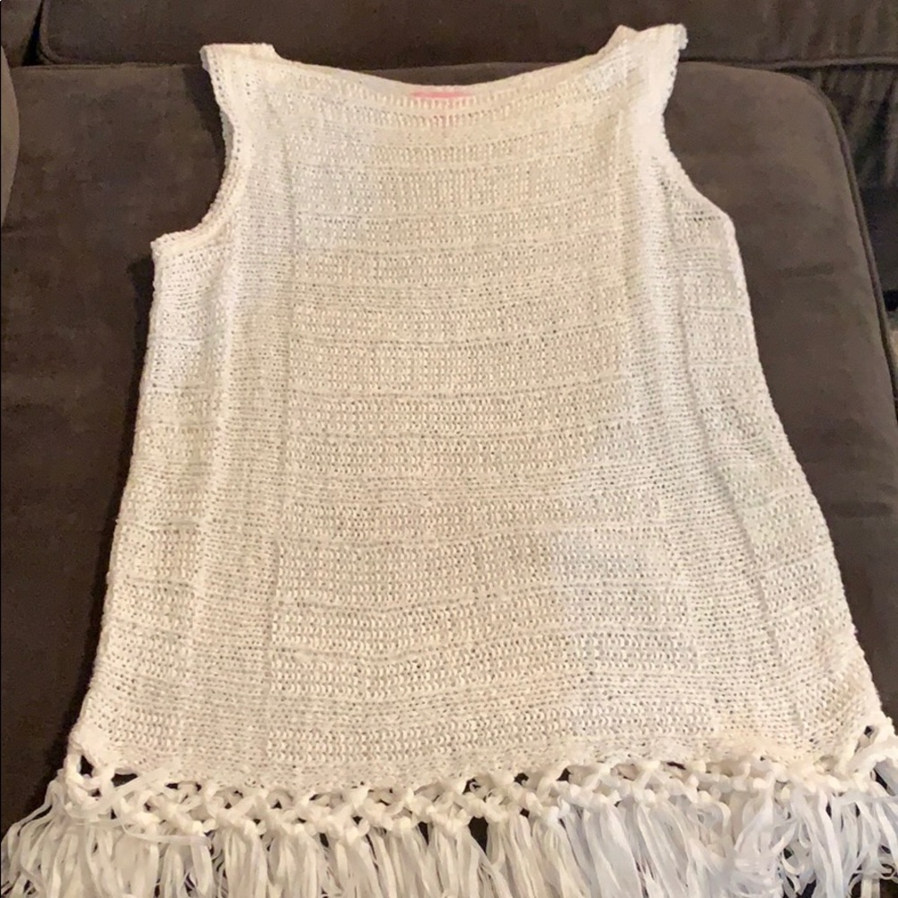 Lilly Pulitzer White knit tassel sweater Size M